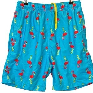 Laguna Originals Flamingo Swim Trunks Mens L Blue Summer Beach Vacation Vibrant